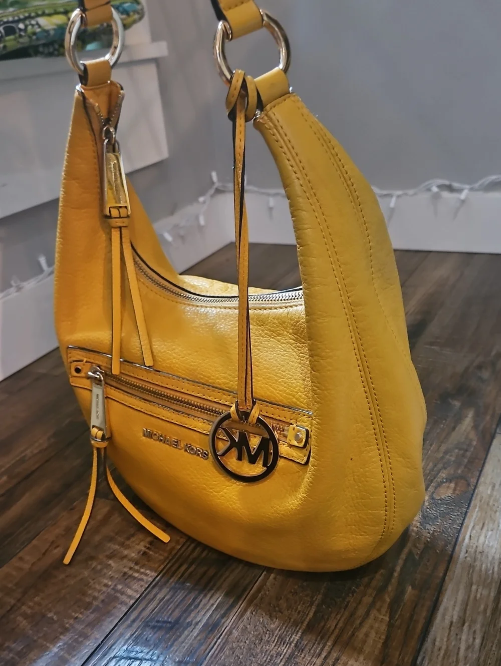 Michael Kors Mustard Yellow Leather Hobo with MK Gold‎ Charm
